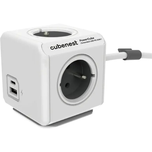 Levně CubeNest PowerCube Extended USB PD 20W, A+C, 1.5m kabel, šedá
