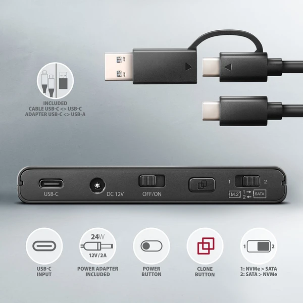 AXAGON ADSA-CC USB-C NVMe M.2 SSD 2.5'/3.5 SSD/HDD adaptér - Externí boxy - Obrázek 14P0000K01