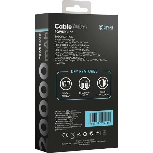 OBAL:ME CablePulse Powerbanka 20000mAh, 22,5W černá - Powerbanky - Obrázek 1cc766f7b8d247d68cb3eb2755580de1