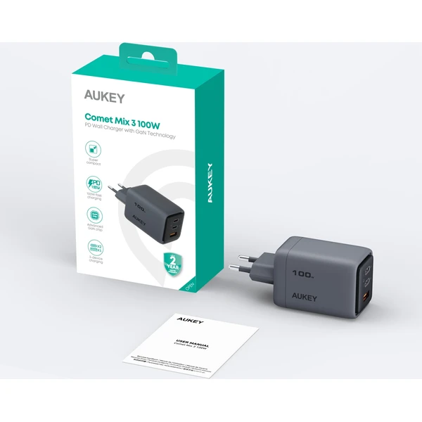 AUKEY PA-C5 Comet Mix 4 PD GaN nabíječka (100W) šedá - Nabíječky - Obrázek 267b8f8216be4c52be0a44bc1904a095