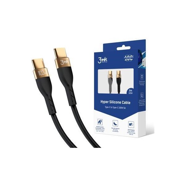 3mk Hyper Silicone Cable USB-C/USB-C datový kabel, 2m, 100W černý