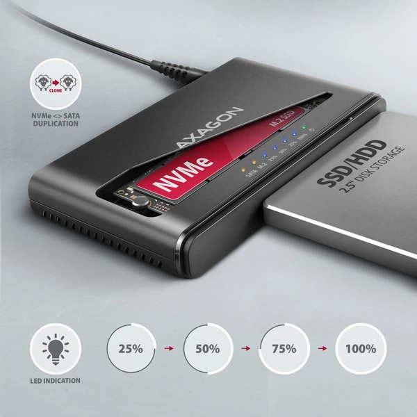 AXAGON ADSA-CC USB-C NVMe M.2 SSD 2.5'/3.5 SSD/HDD adaptér - Externí boxy - Obrázek 34P0000K01