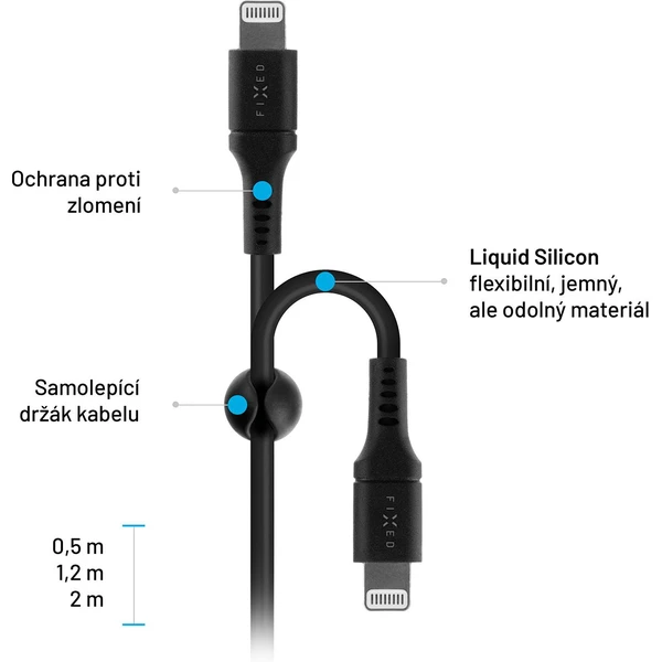 FIXED Liquid silicone USB-C/Lightning napájecí kabel 60W 1,2m černý - Kabely a redukce - Obrázek 4HS1000601