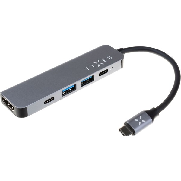 Levně FIXED USB-C HUB Mini 5-portový pro notebooky a tablety šedý