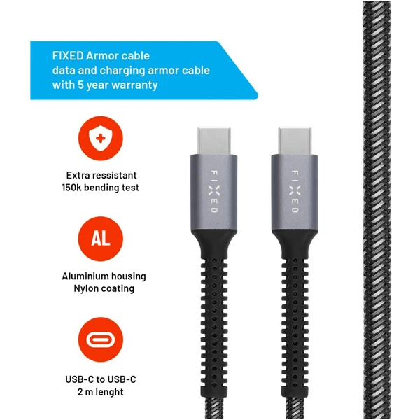 FIXED Armor USB-C/USB-C napájecí kabel 240W 2m šedý - Kabely a redukce - Obrázek 6KI1000O01