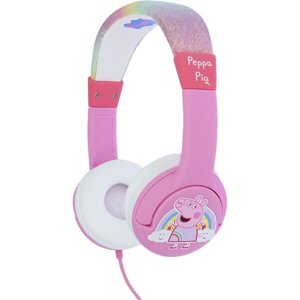 Levně OTL drátová sluchátka dětská s motivem Rainbow Peppa růžová