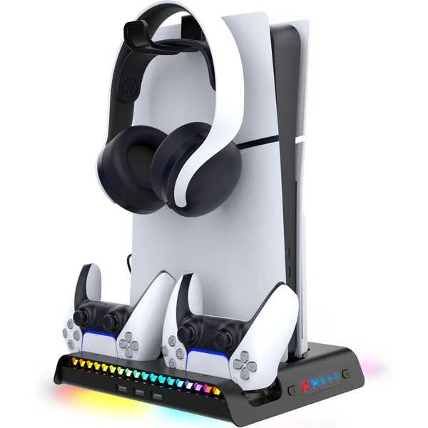 iPega P5S006 Multifunkční Nabíjecí RGB Stojan s Chlazením pro PS5 Slim černý - Nabíječky - Hlavní obrázek