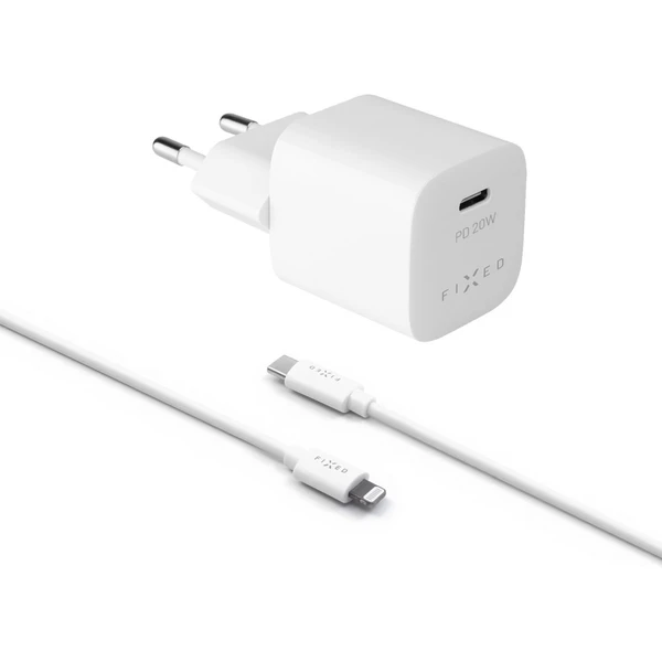 FIXED Mini nabíječka s USB-C a USB-C/Lightning kabelem, PD, 1 m, MFI, 20W, bílá - Nabíječky - Obrázek 916c1811fecf4c20803a0da088688423