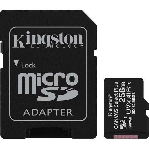 Levně Kingston microSDXC Canvas Select Plus 256GB A1 Class 10 100MB/s + SD adaptér