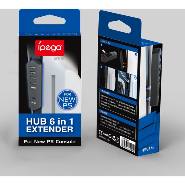 iPega P5S003 USB/USB-C HUB pro PS5 Slim/PS5 Pro černý - USB huby - Obrázek BCX3000P01
