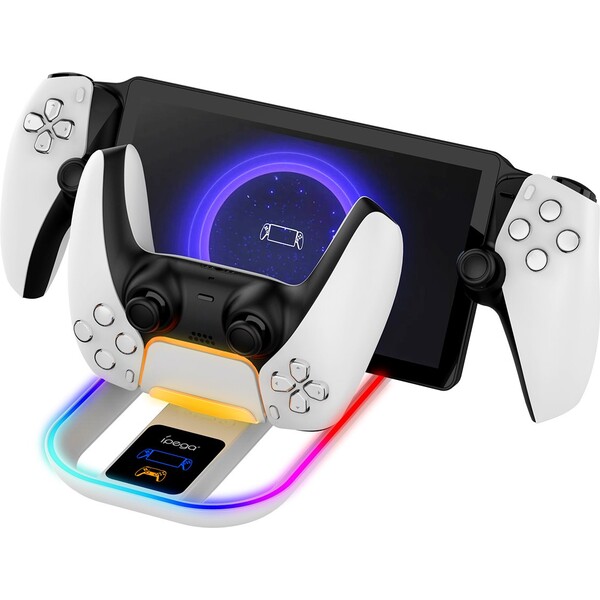 iPega P5P11 nabíjecí stanice s RGB pro Playstation Portal a DualSense, bílá