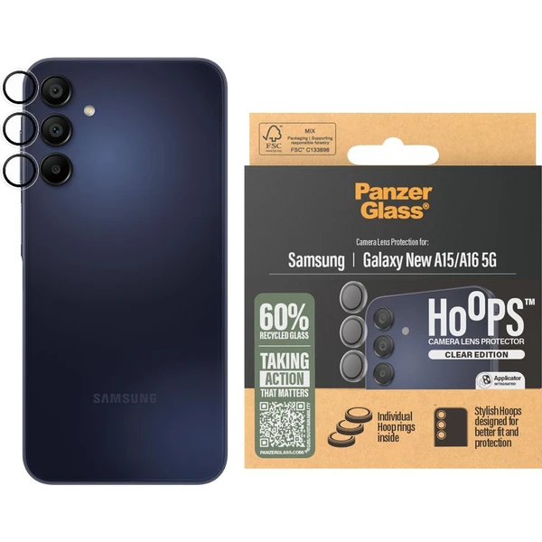 PanzerGlass® Hoops™ Samsung Galaxy A16/A16 5G čiré ochranné kroužky pro čočky fotoaparátu - Ochranné folie a skla - Obrázek CKPE000N01