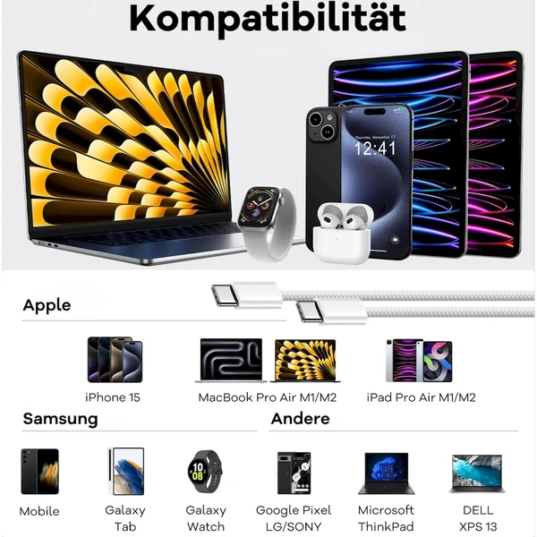 Cubenest Braided USB-C/USB-C napájecí kabel 60W 1m barevné 4ks - Kabely a redukce - Obrázek CSD5000O01