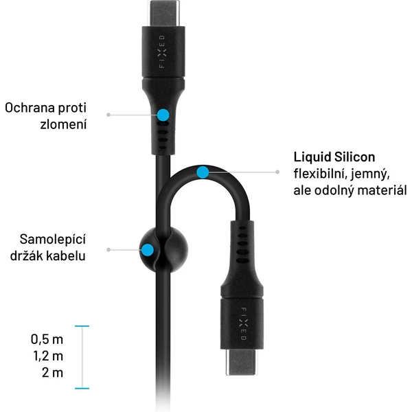 FIXED Liquid silicone USB-C/USB-C napájecí kabel 60W 0,5m černý - Kabely a redukce - Obrázek CSS1000601