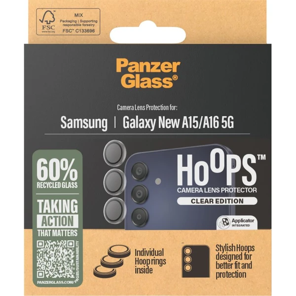PanzerGlass® Hoops™ Samsung Galaxy A16/A16 5G čiré ochranné kroužky pro čočky fotoaparátu - Ochranné folie a skla - Obrázek DKPE000N01