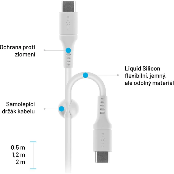 FIXED Liquid silicone USB-C/USB-C napájecí kabel 60W 0,5m bílý - Kabely a redukce - Obrázek FRS1000601