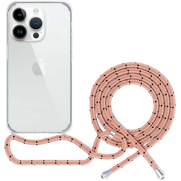 Levně Spello Crossbody kryt se šňůrkou pro iPhone 15 Plus transparentní / růžová šňůrka