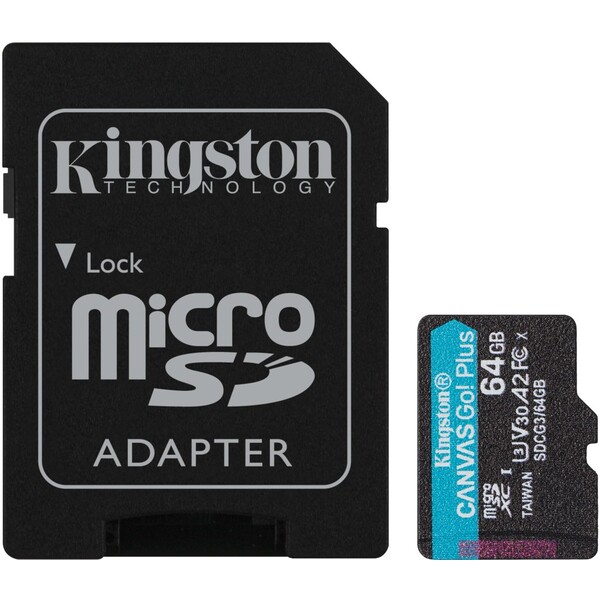 Levně Kingston microSDXC Canvas Go! Plus 64GB 170MB/s UHS-I U3 + SD adaptér