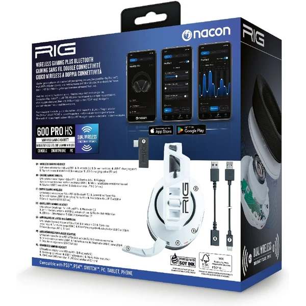 Nacon RIG 600 PRO HS bezdrátová herní sluchátka bílá - Sluchátka - Obrázek HCO7000K01