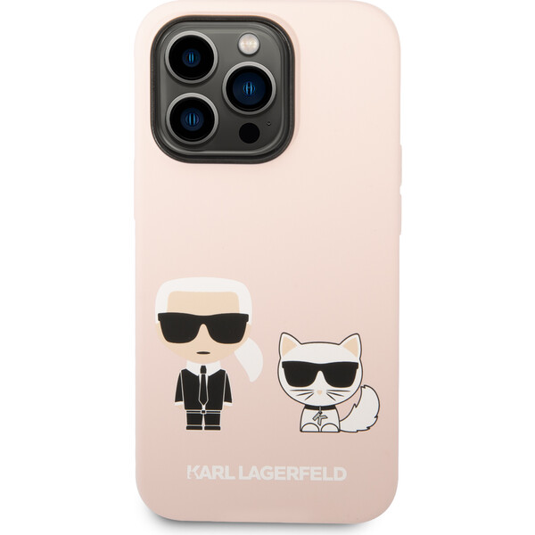 Levně Karl Lagerfeld MagSafe kryt Liquid Silicone Karl and Choupette iPhone 14 Pro růžový