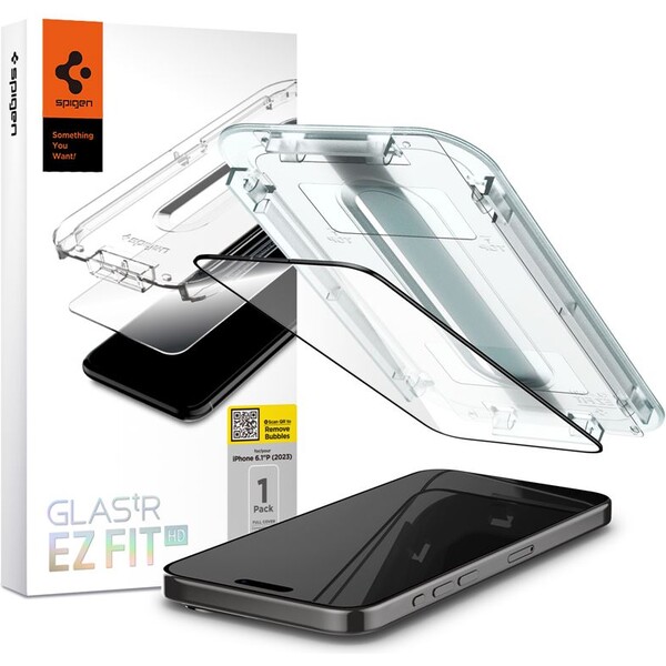 Levně Spigen Glass tR EZ Fit HD tvrzené sklo iPhone 15 Pro černé