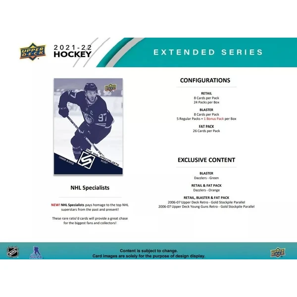 Hokejové karty Upper Deck - 21-22 Extended Series Hockey Retail Balíček - Hokejové karty - Obrázek K5WP100501