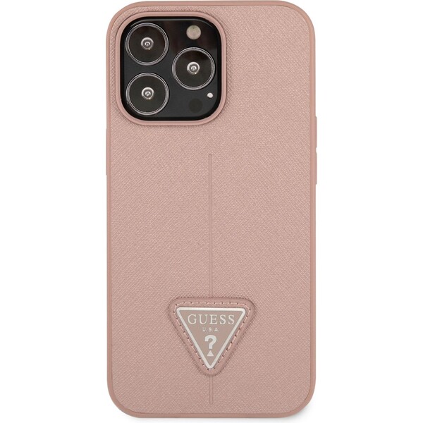 Levně Guess PU Saffiano Triangle kryt iPhone 13 Pro růžový