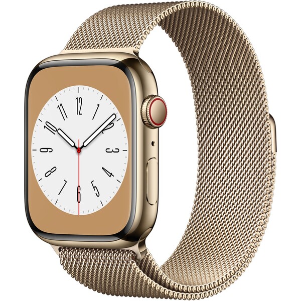 Levně Apple Watch Series 8 Cellular 45mm zlatá ocel se zlatým milánským tahem