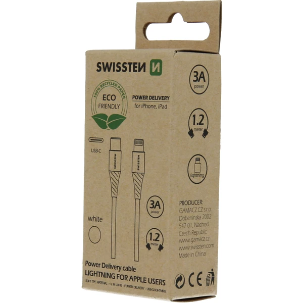 SWISSTEN USB-C/Lightning napájecí kabel 1,2m bílý - Kabely a redukce - Obrázek MDW5100501