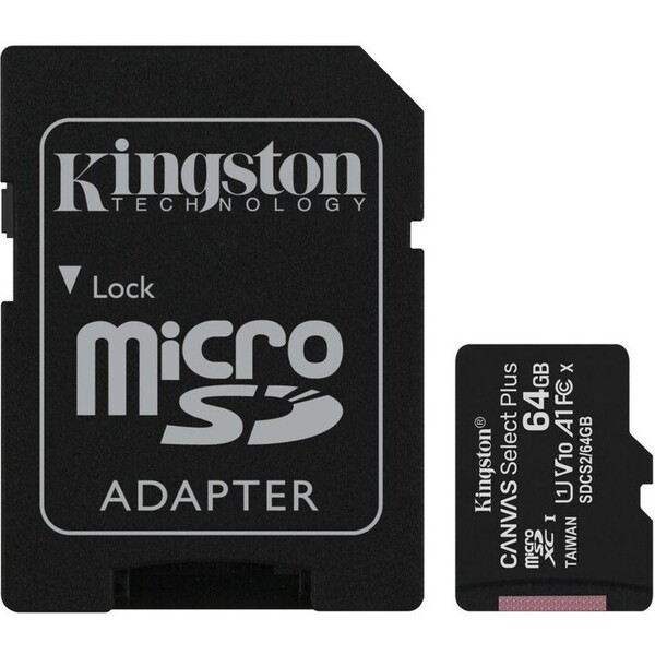 Levně Kingston microSDXC Canvas Select Plus 64GB A1 Class 10 100MB/s + SD adaptér