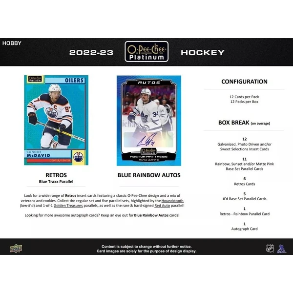 Hokejové karty Upper Deck O-Pee-Chee Platinum Hockey Hobby Box 2022-23 - Hokejové karty - Obrázek N172000K01