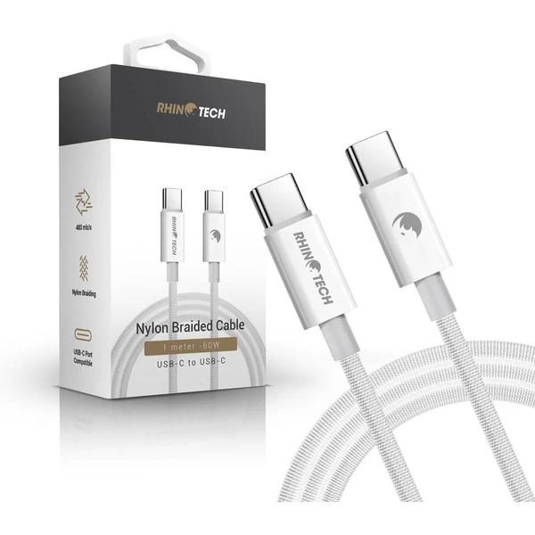 RhinoTech kabel s nylonovým opletem USB-C na USB-C 60W, 1 m bílý - Kabely - Obrázek O431000L01