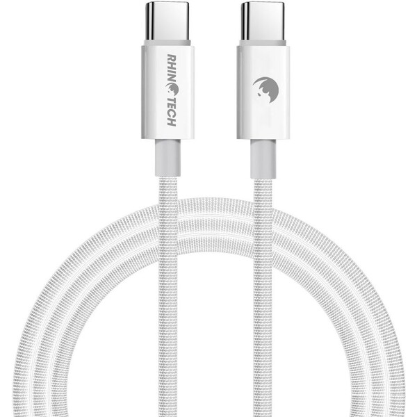 RhinoTech kabel s nylonovým opletem USB-C na USB-C 60W, 1 m bílý