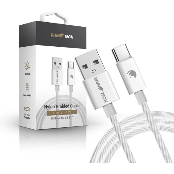 RhinoTech kabel s nylonovým opletem USB-A na USB-C 27W, 1 m bílý - Kabely - Obrázek R431000L01