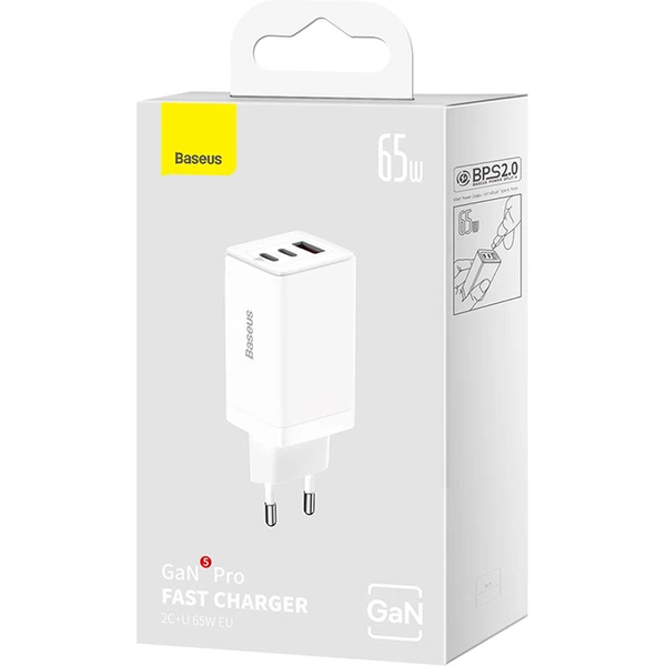 Baseus GaN5 Pro rychlonabíječka 65W  2x USB-C, 1x USB bílá - Nabíječky - Obrázek RFGE000L01