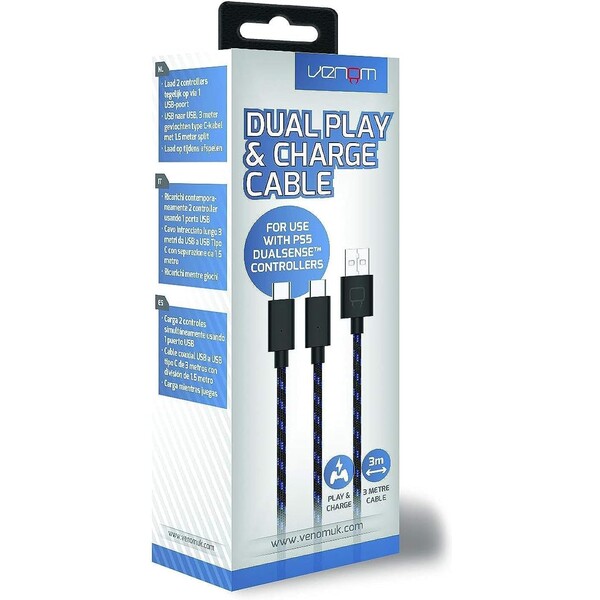 Levně Venom VS5002 Play & Charge duální USB-C kabel 3m