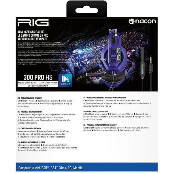 Nacon RIG 300 PRO HS herní sluchátka Cosmic Purple - Sluchátka - Obrázek TBO7000K01