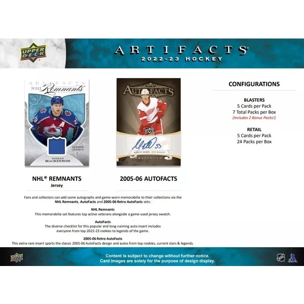 Hokejové karty Upper Deck - 22-23 Artifacts Retail Balíček - Hokejové karty - Obrázek TYF3G00101