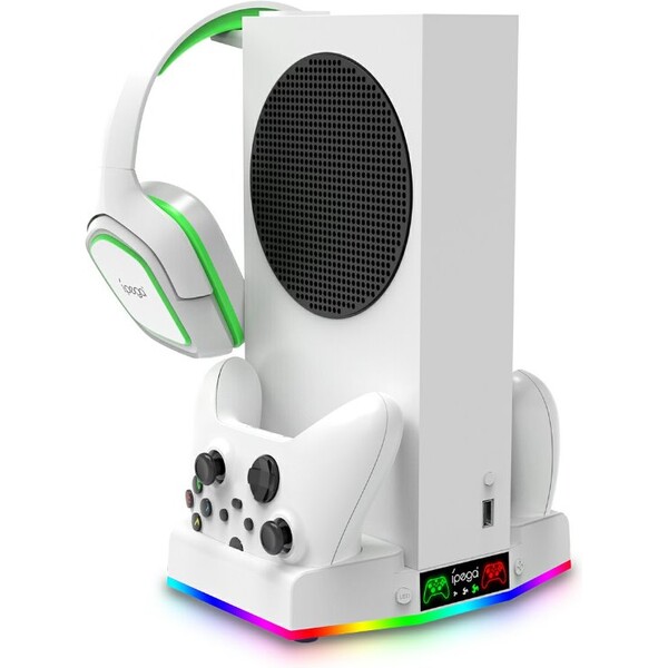 iPega XBS011S Nabíjecí RGB Stojan s Chlazením pro Xbox Series S + 2ks Baterií bílý