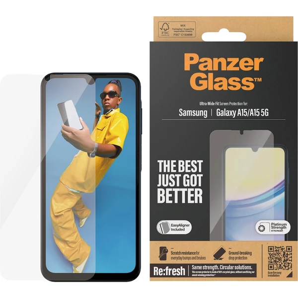 PanzerGlass Ultra-Wide Fit ochranné sklo Samsung Galaxy A15/A15 5G s instalačním rámečkem - Ochranné folie a skla - Obrázek VR51000P01