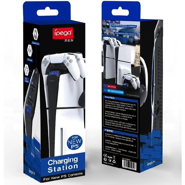 iPega P5S016 Dual Charger Dock s držákem na sluchátka a ovladače pro PS5 Slim černý - Nabíječky - Obrázek W1E3000L01