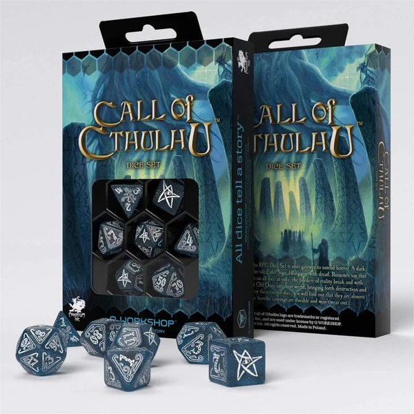 Set kostek Q-workshop Call of Cthulhu Abyssal & White (7 kostek) - Kostky - Obrázek W6DE000O01