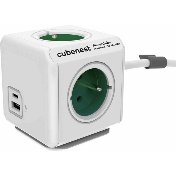 Levně CubeNest PowerCube Extended USB PD 20W, A+C, 1.5m kabel, zelená