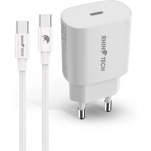 RhinoTech 25W PD nabíjecí adaptér s kabelem USB-C na USB-C 60W 1M, bílá - Nabíječky - Hlavní obrázek