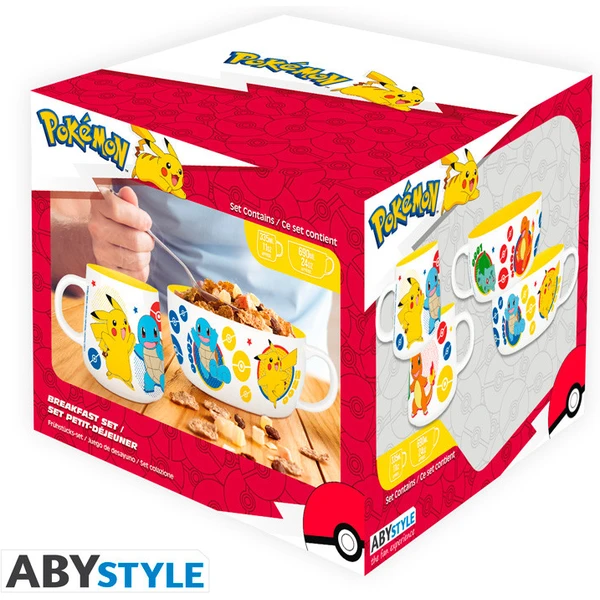 Snídaňový set Abysse Corp hrnek a miska Pokémon - Pikachu & Kanto Starters - Dárkové sety - Obrázek Y2ZD000P01