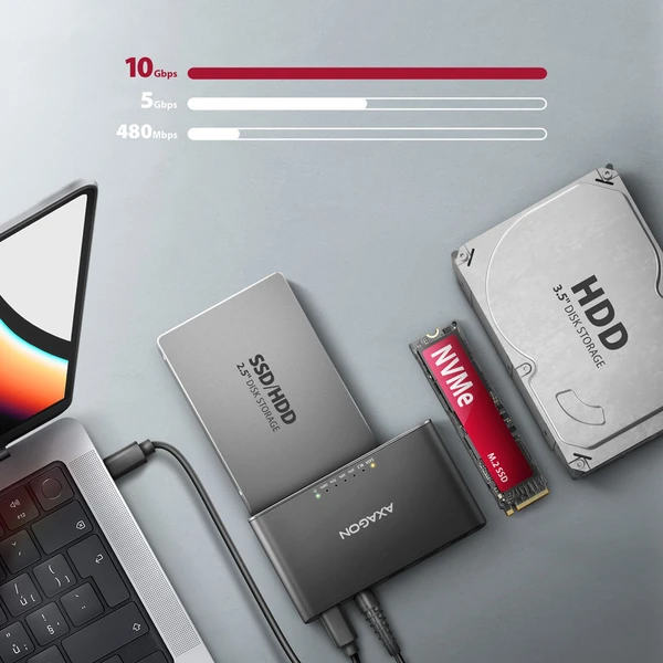 AXAGON ADSA-CC USB-C NVMe M.2 SSD 2.5'/3.5 SSD/HDD adaptér - Externí boxy - Obrázek Y3P0000K01
