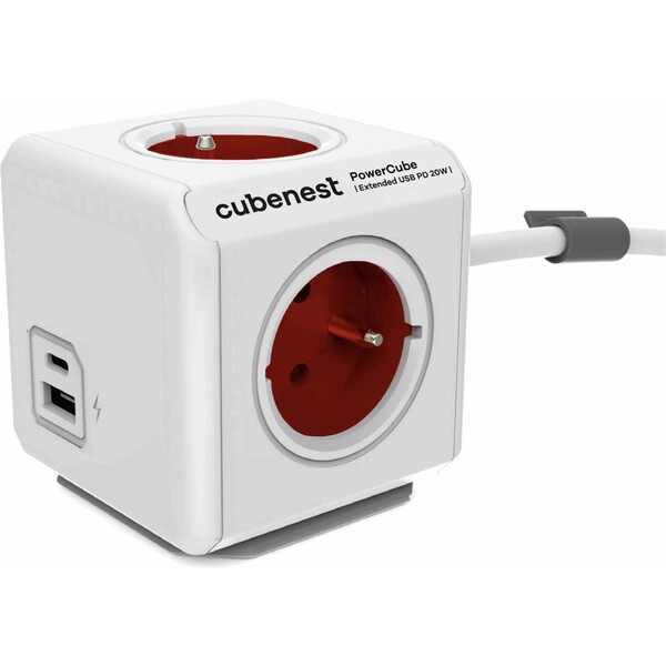 Levně CubeNest PowerCube Extended USB PD 20W, A+C, 1.5m kabel, červená