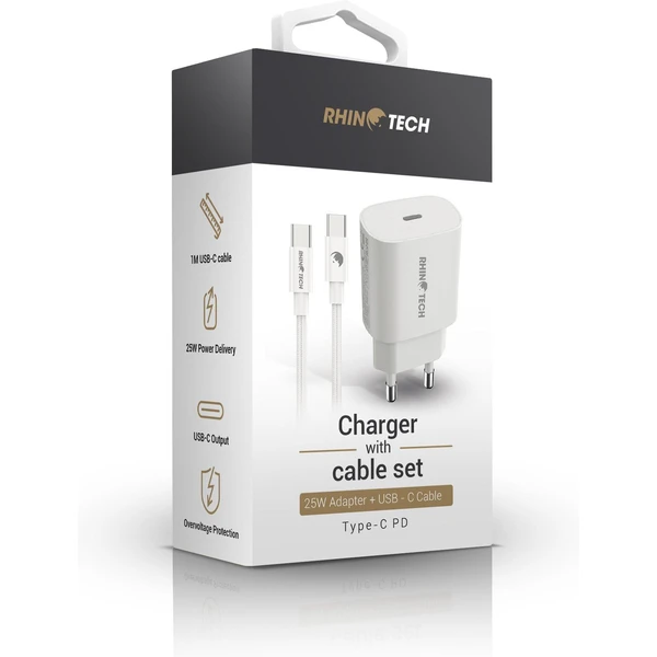 RhinoTech 25W PD nabíjecí adaptér s kabelem USB-C na USB-C 60W 1M, bílá - Nabíječky - Obrázek Y822000N01
