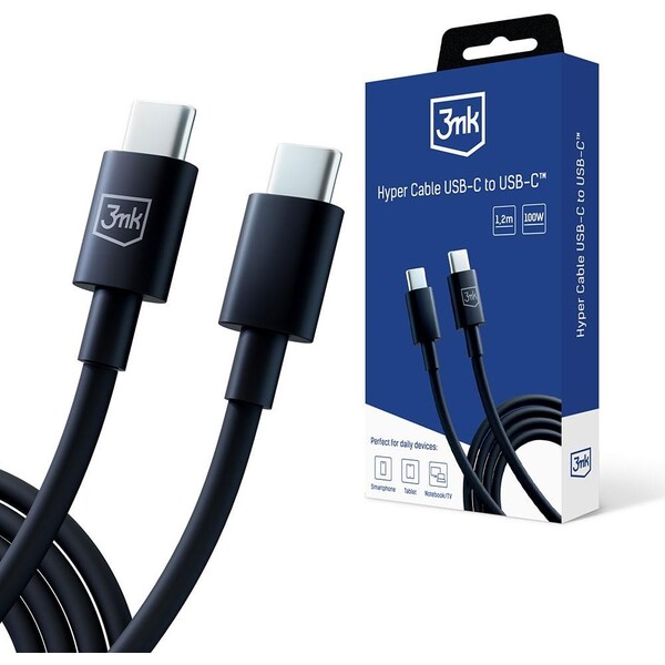 3mk datový kabel - Hyper Cable USB-C / USB-C 100W 1.2m, černá