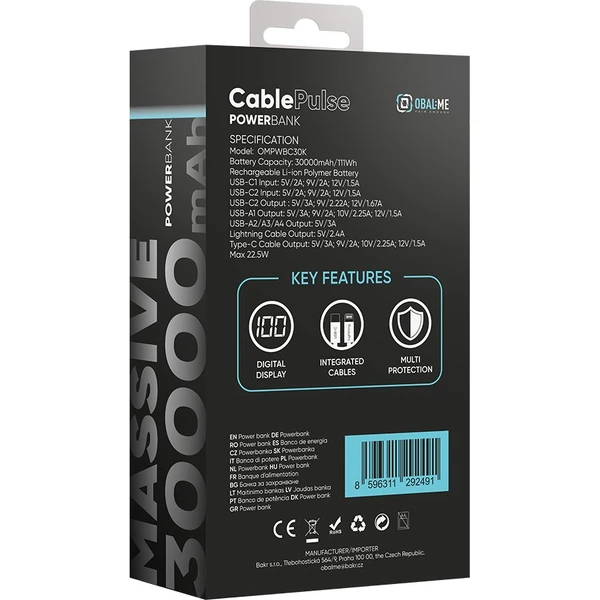 OBAL:ME CablePulse Powerbanka 30000mAh, 22,5W černá - Powerbanky - Obrázek b3af8bca59b04a54a95a6349bd3086ef